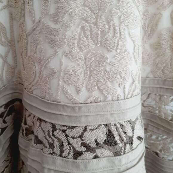 TADASHI SHOJI Embroidered Lace Cap Sleeve Blouson Knee Length Cream Dress Sz 6 - Picture 9 of 15